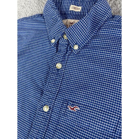 Hollister Shirt Mens Small Blue Plaid Button Down Long Sleeve Stretch Preppy - Picture 5 of 11